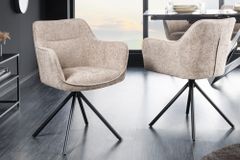 Drehbarer Stuhl VERONA champagner beige Strukturstoff mit Armlehne Metallbeine schwarz