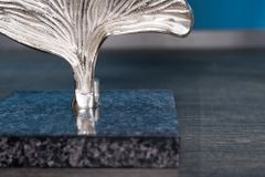 Design Stehlampe GINKGO 122cm schwarz Stoffschirm silber Metall handmade Marmor-Fuß