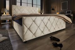 Design Boxbett ELYSIUM 180x200cm champagner beige Samt mit Stauraum und Lattenrost