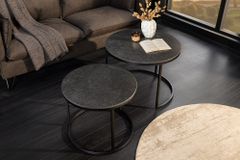 Rundes 2er Set Couchtische ELEGANCE 75cm anthrazit Keramik schwarz Metall