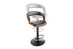 Retro Barhocker MANHATTAN schwarz Kunstleder Walnussholz drehbar höhenverstellbar