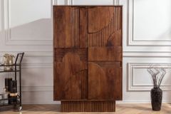 Massiver Barschrank ART DECO 140cm braun Mangoholz 3D-Front Highboard Flaschenregal