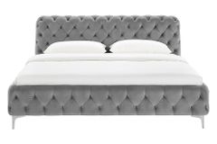 Design Bett MODERN BAROCK 160x200cm grau Samt Chesterfield Doppelbett