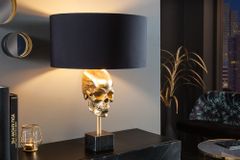 Extravagante Tischlampe SKULL 56cm schwarz gold Metall Totenkopf Skulptur Leuchte