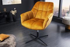 Drehbarer Sessel PAPILLON senfgelb Samt schwarz Metall höhenverstellbar mit Armlehne