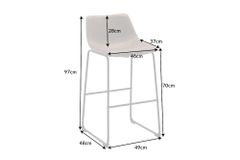 Design Barhocker DJANGO vintage grau Microfaser mit Lehne Eisengestell schwarz