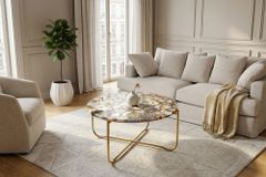 Runder Couchtisch NOBLE 65cm Edelstein Achat abnehmbare Tischplatte goldenes Metallgestell