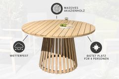 Runder Gartentisch KOPENHAGEN 120cm natur Akazie Massivholz In- und Outdoor wetterfest