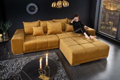Big Sofa ELEGANCIA 285cm senfgelb Vogue Velours Samt XXL Couch inkl. Kissen Federkern