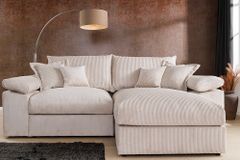 Design Ecksofa ATMOSPHERE XL 245cm champagner beige Cord Federkern inkl. Kissen