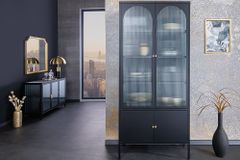 Moderne Vitrine PARIS 180cm schwarz gold Riffelglas Metall Highboard Schrank