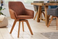 Drehbarer Design Stuhl LIVORNO vintage braun Buchenholz Beine mit Armlehnen