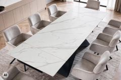 Design Esstisch DIAMOND 180-260cm matt weiß Keramik Metallgestell schwarz