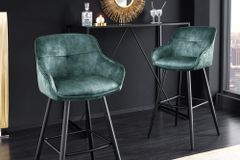 Design Barhocker EUPHORIA petrol Samt schwarze Metallbeine Barstuhl mit Lehne