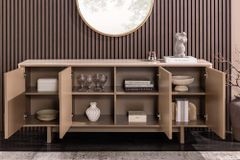 Design Sideboard SAVOY 180cm grau beige greige Travertin Keramik Stauraum 3D-Front