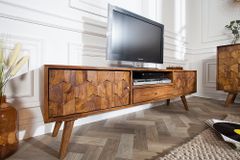 Massives TV-Board MYSTIC LIVING 140cm braun Sheesham Massivholz stone finish 3D -Front