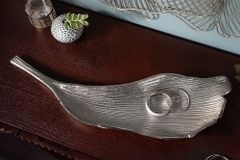 Handgefertigte Deko Schale ABSTRACT LEAF 65cm silber Aluminium