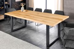 Massiver Esstisch WILD OAK 160cm natur schwarz Wildeiche Baumkante U-Gestell Metall