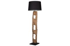 Massive Stehlampe BARRACUDA 177cm natur Akazie Baumwollschirm schwarz Baumstamm