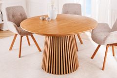 Ausziehbarer Esstisch VALHALLA WOOD 120-160-200cm natur Eichenholz oval Säulenfuß