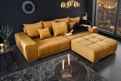 Extravaganter Hocker ELEGANCIA 110cm senfgelb Vogue Velours Samt mit Ziersteppung