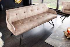 Design Sitzbank EUPHORIA 160cm champagner greige Samt Hairpin Legs Metallbeine Armlehnen