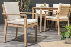 Massiver Gartenstuhl KOPENHAGEN natur Akazienholz beige Outdoor inkl. Kissen