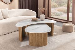 2er Set Couchtische OSAKA 120cm weiß Marmor Keramik natur Eiche