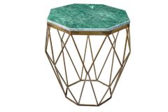 Abstrakter Beistelltisch DIAMOND 50cm grün Marmor messing Metall