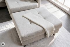 Wohnlandschaft KENT 220cm beige Strukturstoff  Ecksofa Federkern inkl. Hocker