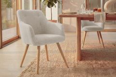 Nordischer Stuhl SCANDINAVIA MEISTERSTÜCK beige natur Strukturstoff Massivholzbeine