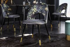 Design Stuhl PRÊT-À-PORTER grau Samt florales Muster und goldene Fußkappen