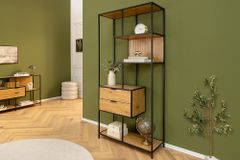 Industrial Bücherregal SLIM LINE 185cm Wildeiche schwarz Metall mit Schubladen
