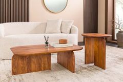 2er Set Couchtische GATSBY 100cm braun Akazienholz organische Form Beistelltisch