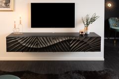 Massives TV-Board SCORPION 160cm schwarz Mangoholz hängend Lowboard