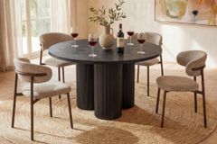 Design Esstisch BABYLON 120cm schwarz Fischgrät Eiche rund mit drei Säulenfüßen