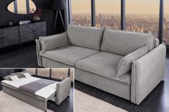 XXL Sofa mit Schlaffunktion APARTMENT grau Cord inkl. Bettkasten und Kissen