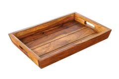 Dekoratives Tablett MAKASSAR 45cm braun Sheesham Massivholz stone finish Servierbrett