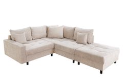 Modernes Ecksofa KENT 220cm champagner beige Chenille Cremona Federkern Wohnlandschaft mit Hocker