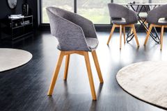 Design Stuhl NORDIC STAR grau Strukturstoff Massivholz mit Armlehne gepolstert