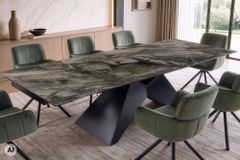 Design Esstisch DIAMOND 180-260cm taupe Keramik Metallgestell schwarz