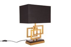 Moderne Tischleuchte ATLANTIS 56cm gold Stoffschirm schwarz Marmor Lampe