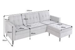 Modernes Ecksofa STOCKHOLM 220cm hellgrau Cordstoff Federkern 3-Sitzer-Sofa
