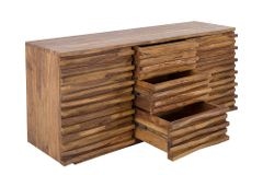 Massivholz Sideboard RELIEF 160cm braun Sheesham stone finish Kommode mit Schubladen