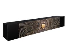 Hängendes TV-Lowboard GOLDEN SUNSET 160cm Mangoholz schwarz mit 3D Schnitzereien gold handmade