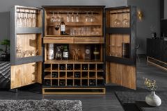 Massiver Barschrank SCORPION 141cm schwarz Mangoholz mit 3D Schnitzereien
