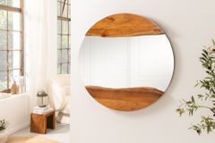 Runder Spiegel AMSTERDAM 105cm braun Akazie Massivholz Wandspiegel
