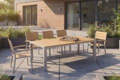 Moderner Gartentisch DESIGNO 205cm natur greige Aluminium wetterfest Outdoor-Esstisch