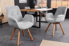 Drehbarer Design Stuhl BALTIC grau Bouclé natur Eiche Massivholz-Beine mit Armlehne