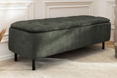 Extravagante Polsterbank EN VOGUE 120cm grün Samt mit Stauraum schwarze Metallbeine